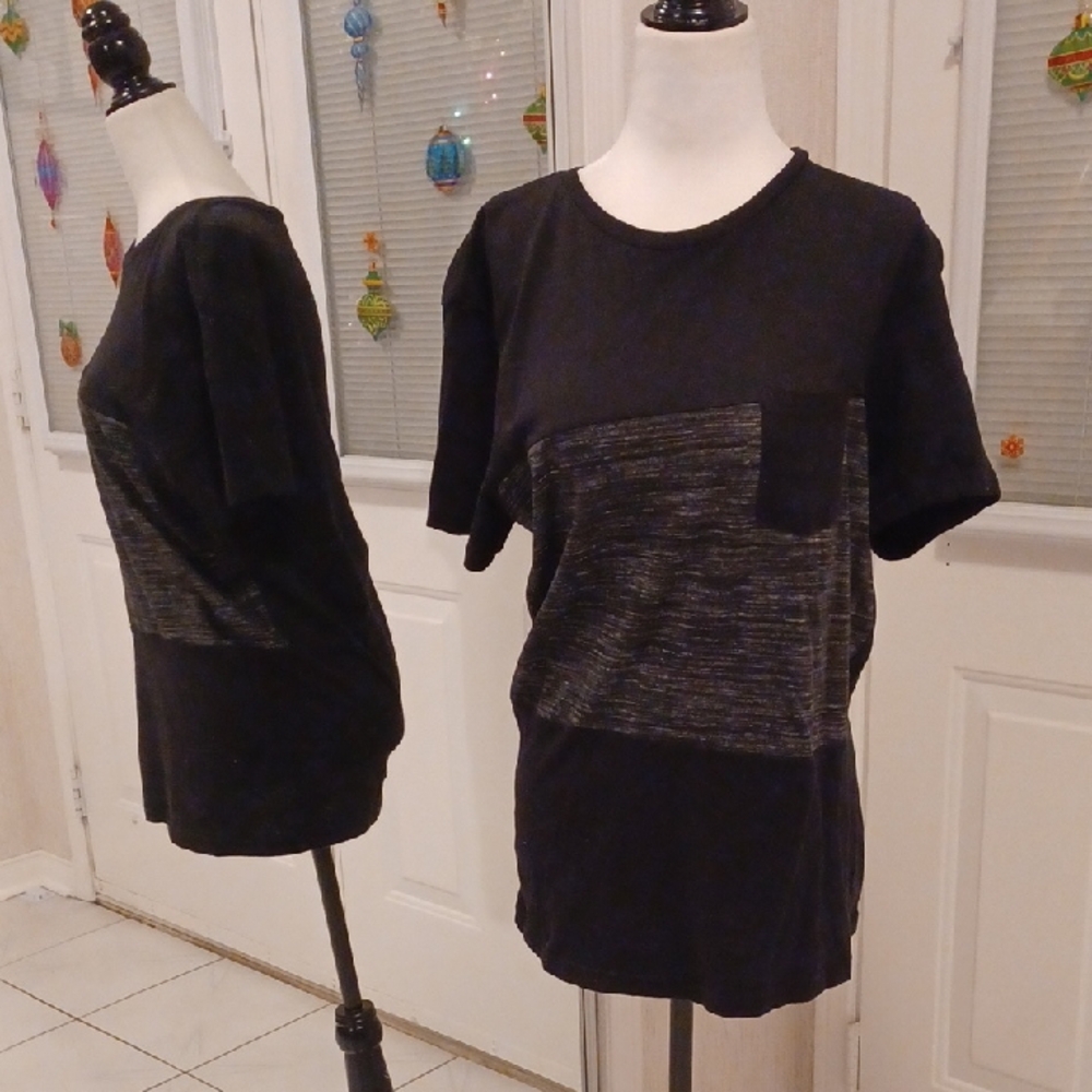 4/$40 Black and Gray Striped Tee - Size Small